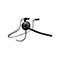 Schwarzes Plantronics Headset mit Nackenbügel, einseitigem Ohrpolster und langem Mikrofonarm vor weißem Hintergrund.