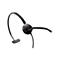Schwarzes einohrigen Plantronics Headset mit Kopfbügel und Mikrofonarm vor weißem Hintergrund.