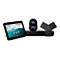 Ein Poly-Videokonferenzsystem mit Tablet und Kamera, Tablet zeigt einen Terminplan.