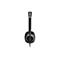 Schwarzes Headset, Seitenansicht auf weißem Hintergrund. Der Bügel ist silberfarben, die Ohrmuschel schwarz mit silbernen Rändern.
