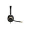 Seitliche Ansicht eines schwarzen HP Headsets mit goldenem Ring und Mikrofonarm.