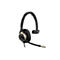 Schwarzes Headset mit goldenen Akzenten, Mikrofonarm und T-Pad Stabilisator auf weißem Hintergrund.