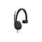 Schwarzes kabelgebundenes Headset mit Mikrofonarm und HP-Logo vor weißem Hintergrund.