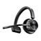 Schwarzes Poly Voyager 4300 Wireless-Headset auf weißem Hintergrund.