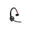 Schwarzes On-Ear-Headset mit einseitigem Hörer und Mikrofonarm vor weißem Hintergrund.