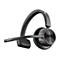 Schwarzes Poly Voyager 4310 Headset mit einem Ohrpolster und langem Mikrofonarm vor weißem Hintergrund.