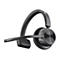 Schwarzes Poly Voyager 4310 On-Ear-Headset mit Bügelmikrofon vor weißem Hintergrund.
