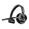 Schwarzes Poly Voyager 4310 Headset mit einem Ohrpolster und Mikrofonarm vor weißem Hintergrund.