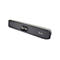 Graue Videokonferenz-Soundbar, mit Kamera und Logo, vor weißem Hintergrund.