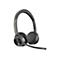 Graues Poly Voyager 4320 On-Ear-Headset mit Bügelmikrofon vor weißem Hintergrund.