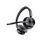 Drahtloses Headset in Grau, mit Mikrofon und Ohrpolster, vor weißem Hintergrund.