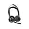 Drahtloses Headset in Schwarz, Nahaufnahme. Mikrofon und Ohrmuschel mit Logo.