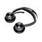 Drahtloses Headset in Grau mit Ohrmuscheln, die ein radiales Muster aufweisen. Logo von Poly.