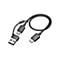 Schwarzes USB-C-Kabel mit USB-A-Adapter und Poly-Logo. Auf weißem Hintergrund.