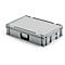 Gray transport box with lid and black handle. It stands against a white background.