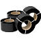 Four black strapping rolls, rolled up and secured with white straps.