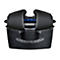 Schwarze Laptoptasche mit Tragegriff, Innenraum mit blauem Licht, Laptop sichtbar.