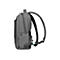 Grauer Rucksack, Seitenansicht, Träger und Rückenpolsterung gut erkennbar, ECO-Logo.