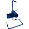 Soporte de cable de metal azul con base y soporte para un rollo.