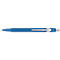 Stylo à bille bleu avec clip argenté.