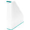 Porte-revues blanc avec des accents turquoise et l'inscription "LEITZ".