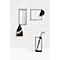 Porte-manteau mural noir : miroir, porte-chapeau, sac et porte-parapluie avec parapluie.