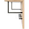 Étagère en bois avec support et vis en métal noir. Angle avec entretoise verticale et horizontale.