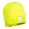Bonnet en tricot jaune avec lumière LED intégrée, carré à l'avant.