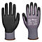 Deux gants de travail : noirs avec intérieur gris, manchette grise, logo Portwest et informations sur le produit.