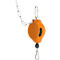 Orange tool with chain and carabiner, black button.