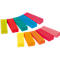 Row of colorful rectangular erasers. Colors: yellow, red, green, blue, pink, orange.