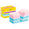 Verschiedenfarbige Post-it-Zettelstapel neben einer gelben Box mit dem Post-it-Logo.