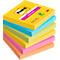 POST-IT Haftnotizen Super Sticky Notes Carnival 654-6SS-CARN, 76 x 76 mm, wiederablösbar, cellophanfrei verpackt, farbig, 6 x 90 Blatt