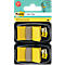 Gelbe Post-it Index-Flags in schwarzer Verpackung. Aufdruck: Post-it, Index-Flags, 100 Stück.