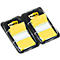 Twee pakken gele Post-it notes in zwarte plastic verpakking.