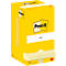 Bloc-notes Post-it jaunes dans une boîte distributrice avec le logo de la marque Post-it et le logo 3M.