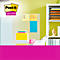 Diverses notes Post-it colorées avec des notes manuscrites sur un mur blanc. Logo Post-it en haut à gauche. Slogan publicitaire en dessous.