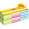 Multicolor Post-it-blok met 30% gratis aanbieding. Gestreepte notitieblokken in geel, groen, roze en blauw.