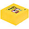 Yellow Post-it block; prints: Post-it, Super Adhesive, Super Sticky, 3M logo.