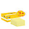 Gele Post-it notes in een gele doos met een open deksel. De notities zijn gedeeltelijk zichtbaar en het merk "Post-it" is herkenbaar.