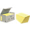 Two stacks of yellow Post-it notes. One in a box, the other separate.