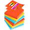 Stack of multi-colored Post-it notes: orange, yellow, and blue. Top with product info.