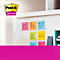 Witte muur met post-its. Post-it logo linksboven, tekst onderaan: Dubbele hechtkracht.