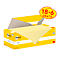 Gele Post-it blaadjes in een doos met de tekst "18+6 GRATIS". Bedrukkingen: "Post-it", "notes", "3M".