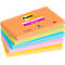 Ein Stapel Post-it-Zettel in verschiedenen Farben. Orange, grün, blau, pink und gelb, mit dem Post-it-Logo.