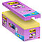 Een verpakking gele Post-it briefjes met een paarse deksel, open.