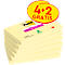 Bloc-notes Post-it jaunes, au-dessus d'une bannière jaune avec l'inscription "4+2 GRATIS".