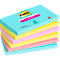 A stack of colorful Post-it notes. Top blue, then yellow and pink.