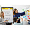 Groep mensen in een presentatie die een businessplan en een SWOT-analyse bespreken.
