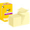 Bloc-notes Post-it jaunes et emballage. L'emballage indique Post-it et Super Sticky.